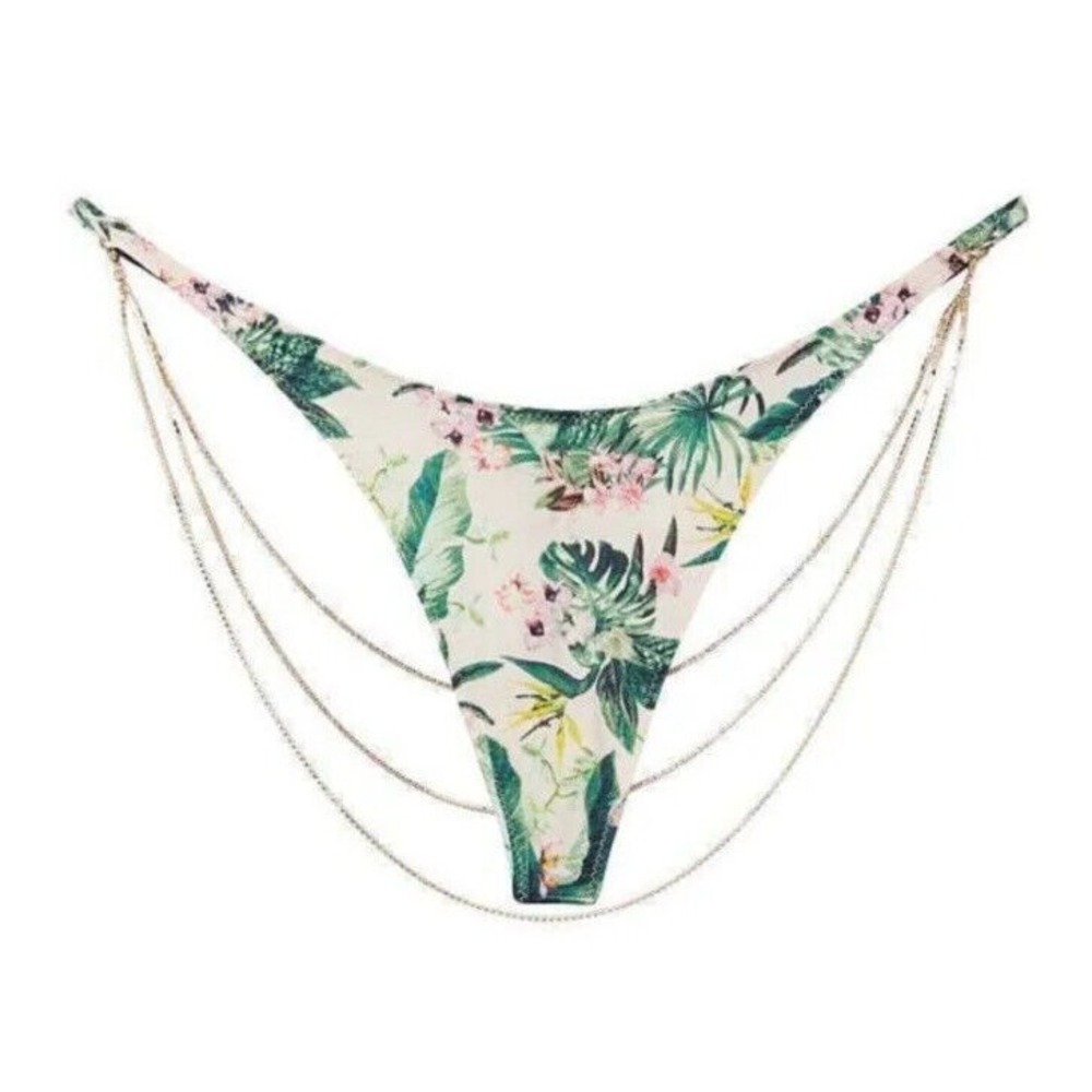 NWT Victoria's‎ Secret Shine Chain V-String Panty Paradise Orchid Sz XS Floral